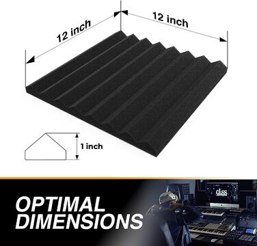 Акустичні пірамідні панелі з шумопоглинаючого поролону для студії, звукоізоляційний акустичний поролон, 30.5 x 30.5 x 2.5 см, 24 шт, колір вугільний (Charcoal)