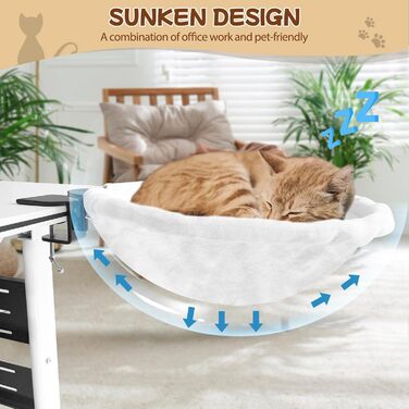 Ліжко-стіл для котів Homegroove, велике та економне, до 23 кг, м'яка гамак з штучного хутра для офісу та геймерів, знімне та пральне (біле)