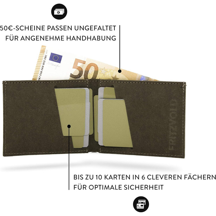 FRITZVOLD MINIMAL Wallet, small, slim wallet for women & men, extremely flat wallet, holds up to 10 cards, slim wallet, wallet made of washable paper-leather, brown
