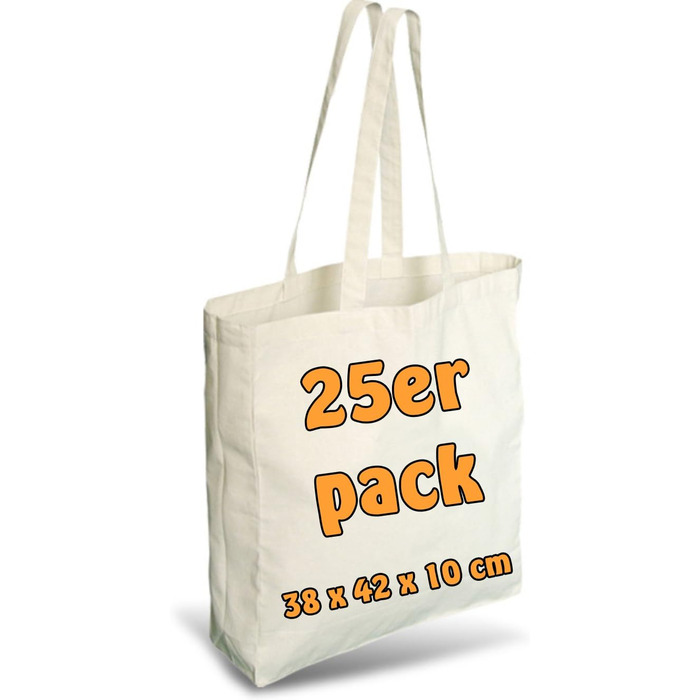 Cottonbagjoe Shopping Bags | 38x42x10 cm | Side and Bottom Pleats | with Long Handles | Jute Bag | Cotton Bags for Painting, Printing | DIY