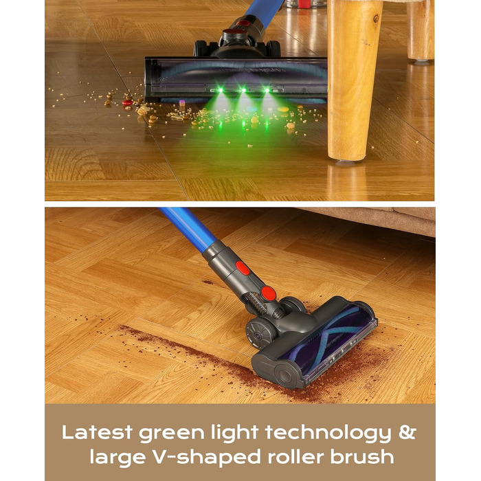 Бездротовий акумуляторний пилосос V15, 35KPa, 6-в-1, для твердих підлог та килимів, видаляє шерсть тварин (Блакитний)