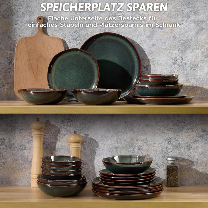 Сервіз Joyfair на 6 осіб, 24 предмети, кераміка, реактивний Tundra Green