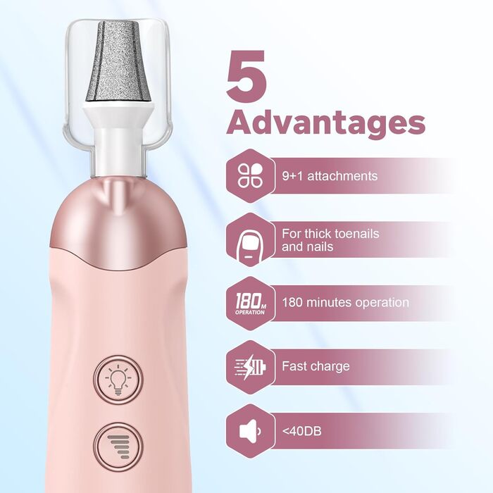 Електричний набір для манікюру та педикюру AOMEES з 9 насадками, LED-підсвічуванням та сумкою (Тюльпан)