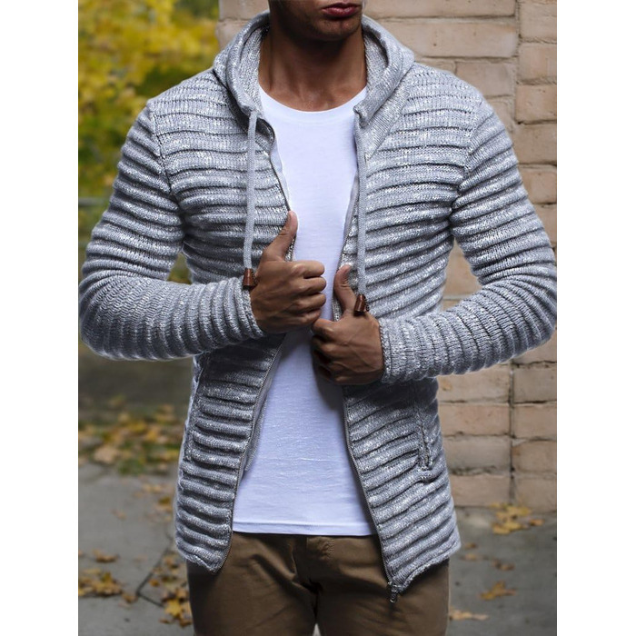Світшот Leif Nelson для чоловіків з капюшоном та блискавкою - в'язаний світшот/кардиган з бавовни (3XL, сірий)