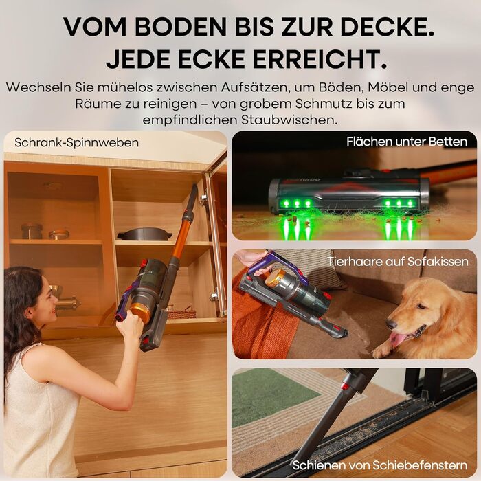 Бездротовий акумуляторний пилосос KIPMAX 50000Pa, 550W, 70 хвилин, 1.5L, з дисплеєм, антизаплутана щітка, 7-шаровий фільтр, 2 арома-пластини, для килимів, шерсті тварин, твердих поверхонь, золотий