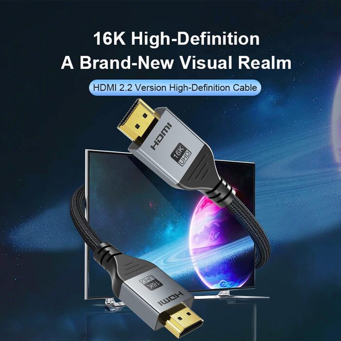 HDMI 2.1 Кабель 1м, 16K HDMI, 96Gbit/s, Підтримка 16K 60Hz, 8K 60Hz, 4K 240Hz, сумісний з PS5/4, Fire TV, ноутбук, ПК