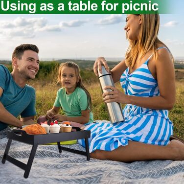 Бамбуковий столик SHUESS для ліжка та дивана, чорний, з відкидними ніжками, 41,5 x 30 x 20,5 см, для сніданку, роботи, сервірування