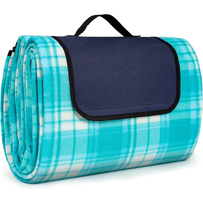 Килимок для пікніка SOMLAW водовідштовхувальний, великий, 200x200 см, для 4-6 осіб, з ручкою, ідеальний для кемпінгу та пляжу (Himmelblau Kariert)