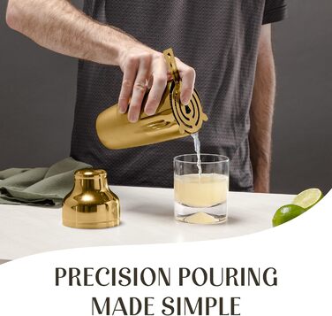 Набір для коктейлів та міксології Edles (10 предметів) - Шейкер з нержавіючої сталі, дерев'яний підставка з махагоні, золотий колір