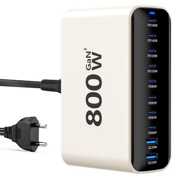 Зарядний пристрій GaN 800W USB-C, 10 портів, для MacBook, Dell, iPhone, Galaxy, ноутбуків, планшетів - Швидка зарядка