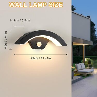 Зовнішня LED-стіна Comely 24W з датчиком руху, IP65, алюміній, тепле світло 3000K для саду, тераси, сходи, чорна (2 шт.)