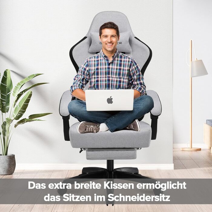 Ігровий крісло GTPLAYER з ергономічним дизайном, підлокітниками, що обертаються, та підніжкою (темно-сірий)