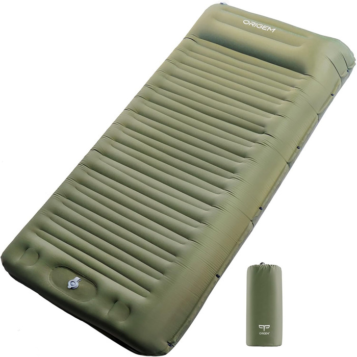 Origem Self-Inflating Camping Mat - Lightweight & Compact Sleeping Pad with Foot Pump - Ideal for Hiking, Beach, Travel, Tent & Hammock (Army Green)