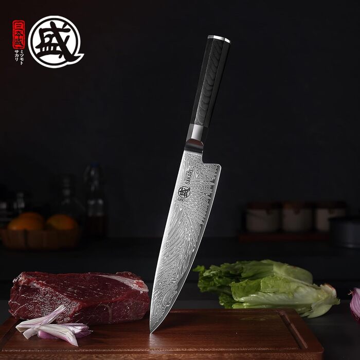Японський кухонний ніж MITSUMOTO SAKARI Gyuto, порошкова сталь VG-Pro, 20 см, чорна ручка