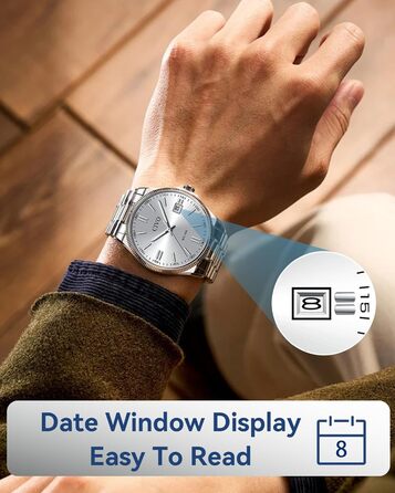 Чоловічий годинник CIVO з нержавіючої сталі: аналоговий бізнес-годинник з датою, що світиться, водонепроникний для роботи та відпочинку, стильний подарунок для чоловіків (сріблястий)