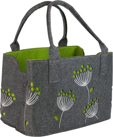 GILDE Felt Bag Dill Flower, 41 cm, Shopping Bag/Wooden Bag/Beach Bag - tear-resistant & carries a lot of weight - safely cushions your purchases and has plenty of storage space (Dark Grey)
