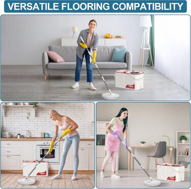 Набір для миття підлоги з відрі та вичавкою, 4-камерний mop з мікрофіброю, білий (19.68 x 10.43 x 11.02 см)