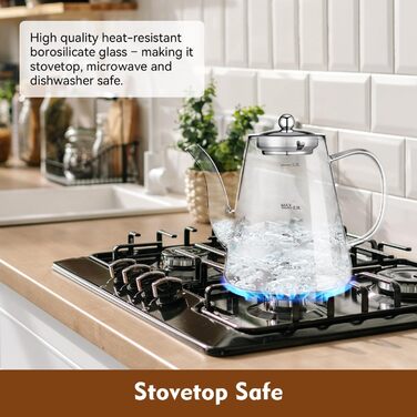 Скляний чайник із ситечком 1200 мл з боросилікатного скла з мірною шкалою для листового чаю та чайних квітів, подарунковий набір