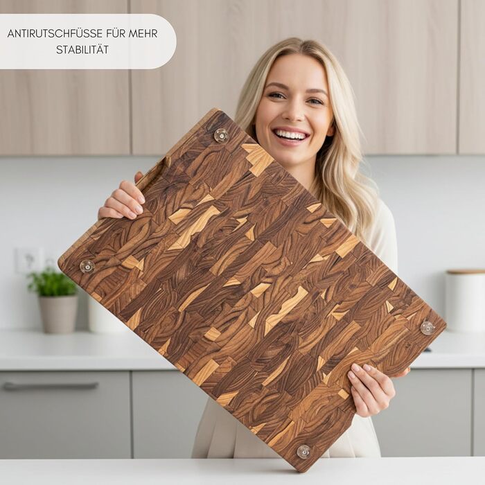 Дошка для нарізання Erreke з тикового дерева (торцевий зріз), 58x38x3,2 см, великий розмір