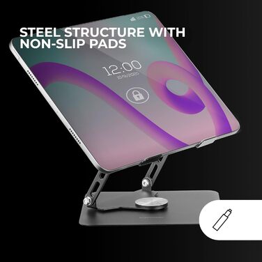 Підставка для ноутбука та планшета Mars Gaming MA-RSN, до 17 дюймів, регулювання висоти та нахилу, 360° обертання, сталева конструкція, неслизькі підкладки, складна та портативна, срібна