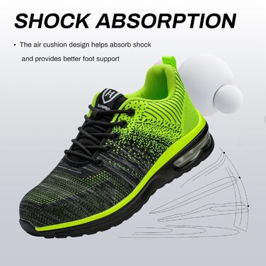 Черевики робочі чоловічі та жіночі, спортивні, з металевим носком, антиковзаючі, дихаючі, розмір 35-46 (36 EU, зелений)