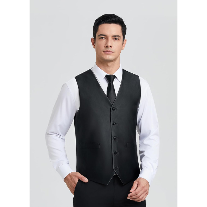 Костюм-трійка для чоловіків HISDERN V3-01: елегантна жилетка з двобортною застібкою, вузький крій, жаккард з візерунком пає, чорний, 6XL