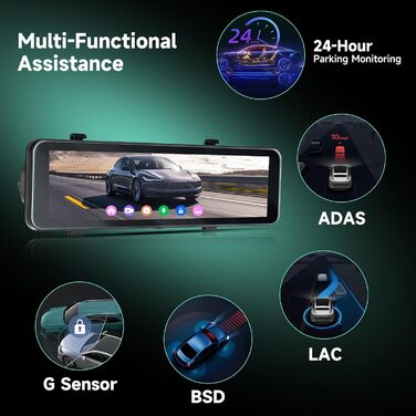 Дзеркало заднього виду з відеореєстратором Hodozzy 4K+1080P, GPS, ADAS, BSD, Wi-Fi, 10.88
