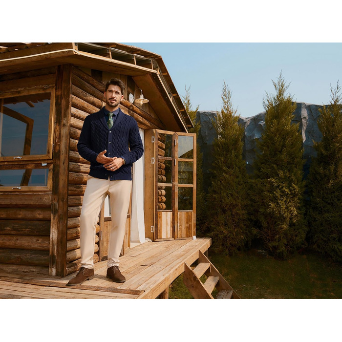 Кардиган чоловічий PJ PAUL JONES з коміром-стійкою, великий в'язання, на ґудзиках (XL, темно-синій)