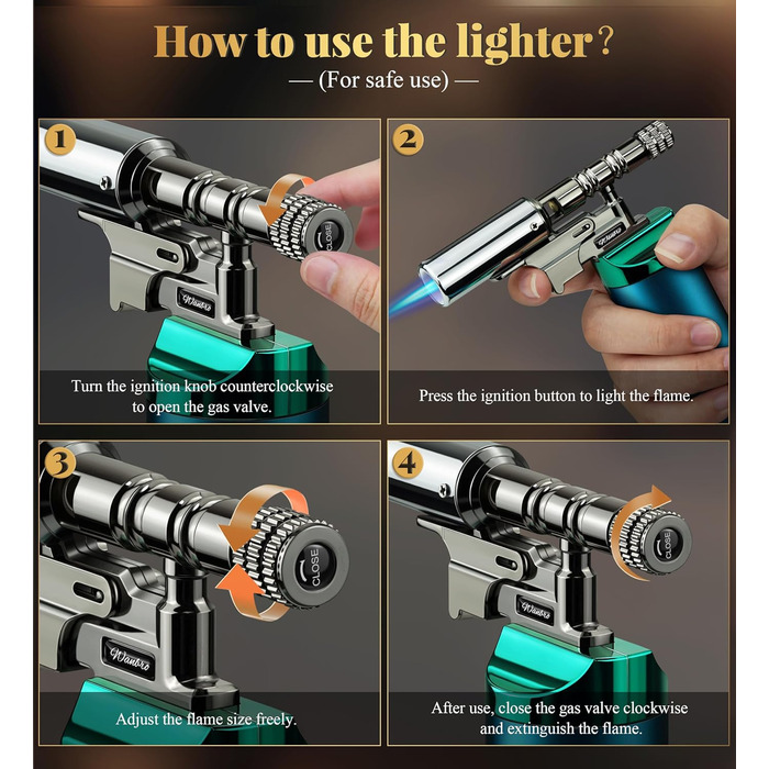 Газовий пальник для кухні Küchenbrenner: потужний вогнемет, заправний бутановий запальник для крем-брюле, паяння (без бутану), зелений (Wb009-gr)