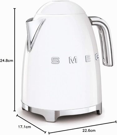Електричний чайник Smeg KLF03WHEU 1.7л, 2400Вт, з фільтром від накипу та системою Soft-Opening, білий