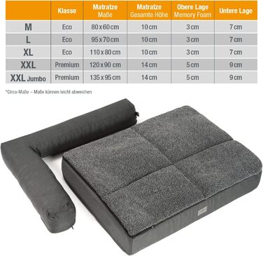 JAMAXX Преміум диван для собак 4-в-1 - ортопедичний диван з Memory Visco піною, знімні подушки, екстра-товста підкладка, змінний чохол, пральний, PDB3015 (L) 110x80x10 ECO антрацит 95*70*10 (L) Eco антрацит