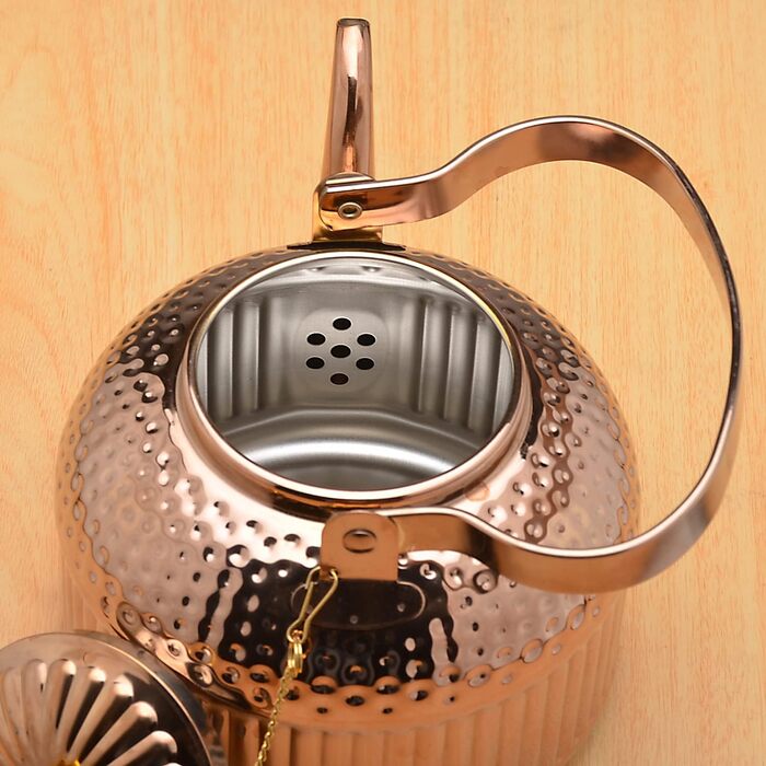 SANQIAHOME® 1.4 Liter Stainless Steel Teapot with Infuser, with Tea Strainer Handle, Induction Compatible - (Copper Color, 1500ml)