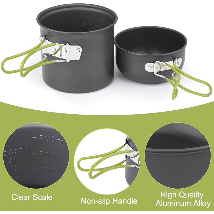 Набір посуду для кемпінгу з алюмінію, туристичний посуд, набір для пікніка та походів
