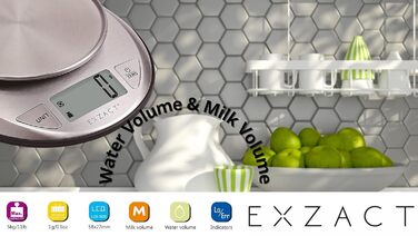 Електронна кухонна вага EXZACT з нержавіючої сталі з мискою для приготування їжі та випічки, функція тарування, максимальна вага 5 кг (EX4362)