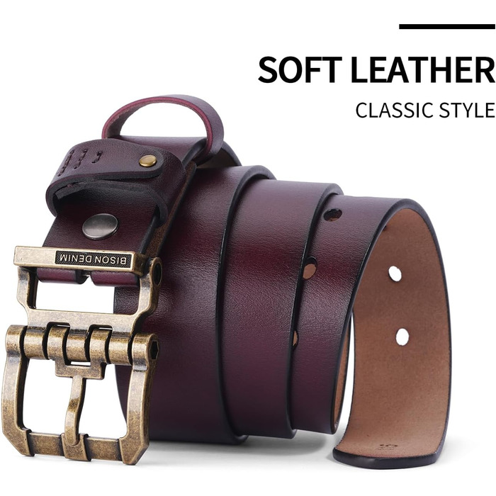 Чоловічий шкіряний ремінь BISON DENIM з класичною пряжкою, міцний, для джинсів, довжина 115 см, підходить для талії 36'-39'