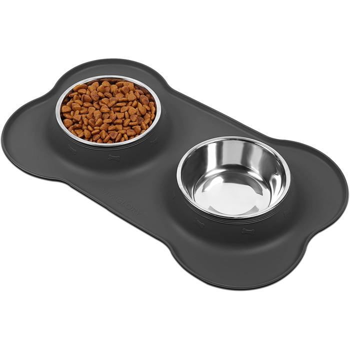 Миска для собак VIVAGLORY Splashfree – нерозливна миска з нержавіючої сталі та силіконовим килимком, сіра, 236 мл