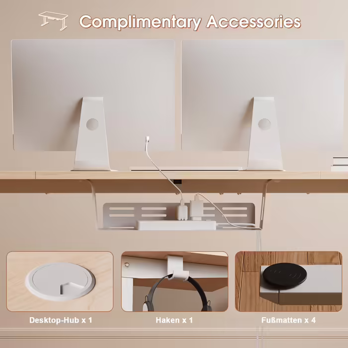 JUMMICO Height-Adjustable Desk 140x60cm, Standing Desk (71-119cm), Electric Height-Adjustable Desk with 2-Memory Control and Anti-Collision Function (Beige) Beige 140 x 60 cm