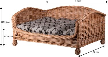 Корзина для собак і котів з плетіння лози з м'яким лежаком, лежак для тварин, собаче ліжко, котяче ліжко (54x32 H25, Бежевий)