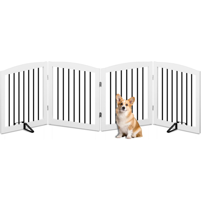 Захисне ґратка для собак у квартиру без свердління, металева, дерев'яна, розкладна, біла, 4 панелі