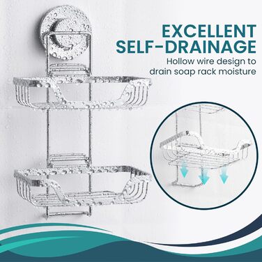 TAILI Shower Soap Dish with Drain and Hook, MAX Holds 5 KG, Stainless Steel Soap Dishes No Drilling Required, Bathroom Soap Holder Wall Mount, Double Soap Holder with Suction Cup, Sponge Holder, Silver