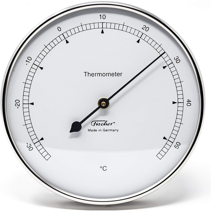 Fischer 117.01 - Indoor/Outdoor Thermometer - 103mm Stainless Steel Bimetal Thermometer Made in Germany – Silver
