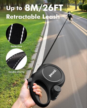 Рулетка для собак Pecute 8м, бісостійка, з набором для збору відходів, 360° антизаплутування, для собак середніх та великих (15-50кг), зелена