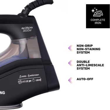 Пароочищувач Geyser Eco 3000, 3000W, 200 г/хв, чорний, з прецизійною насадкою