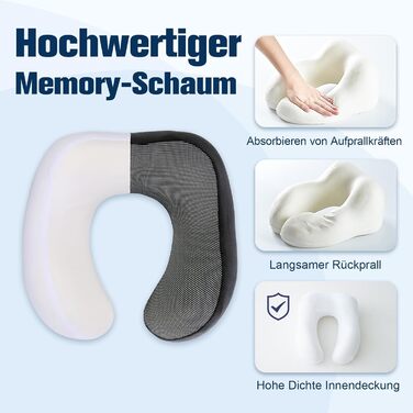 Подушка для шиї у літак, доросла, з піною Memory Foam, регульована, компактна, ергономічна, м'яка, дихаюча, з навушниками, маскою для сну, чорна сумка