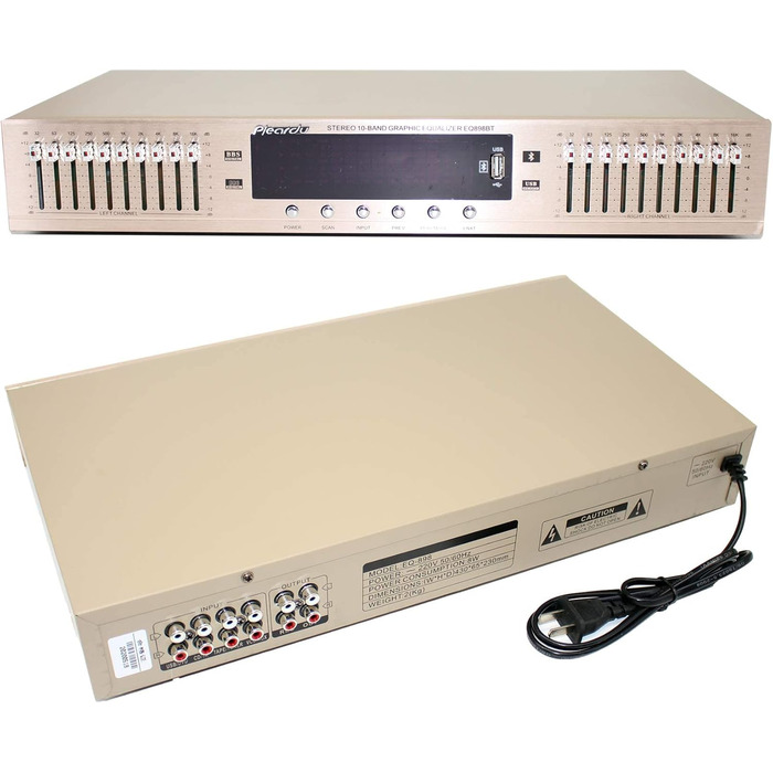 Цифровий HIFI еквалайзер Toplionace EQ898 220В з Bluetooth, USB, стерео підсилювач, 10-смуговий, золотий, для дому та сцени