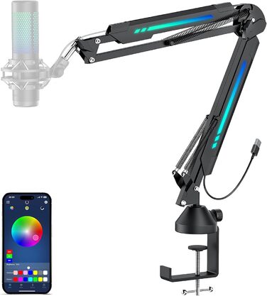 Кріплення для мікрофона TONOR T90 з RGB підсвічуванням, регульоване через APP, 11 режимів світла, сумісне з усіма мікрофонами