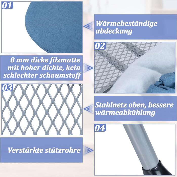 Відкидна прасувальна дошка з підставкою для праски, регульована по висоті, з антиковзними ніжками, компактна (Блакитна, 81 x 32 x 16 см)