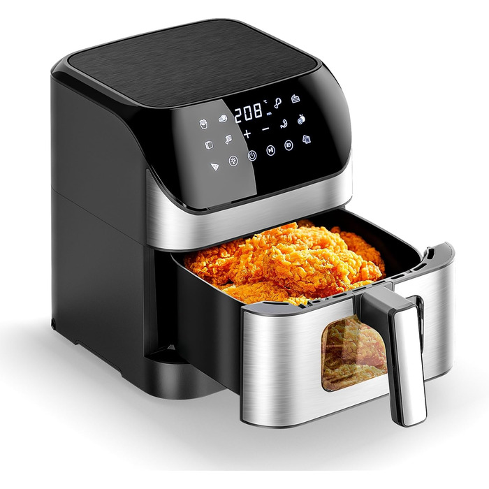 Фритюрниця повітряна 8L з цифровим LED-дисплеєм та вікном, 10-в-1, без масла, здорове приготування їжі