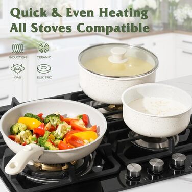 Набір посуду SODAY 17 предметів: каструлі та сковорідки з антипригарним покриттям, знімні ручки, для індукційних плит, сумісний з духовкою, сталевий колір