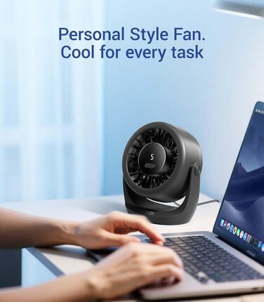 USB Turbo вентилятор для столу Diveblues TurboBreeze Klassisch: тихий, потужний, з LED-дисплеєм, 5 швидкостей, 360° обертання, портативний для дому, офісу та відпочинку – чорний